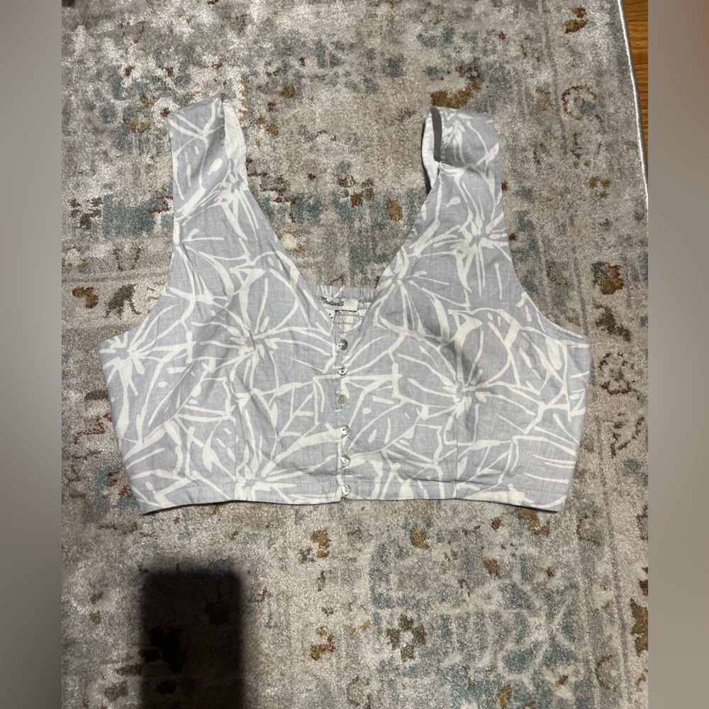 Madewell Grey & White Floral Top • Size 12